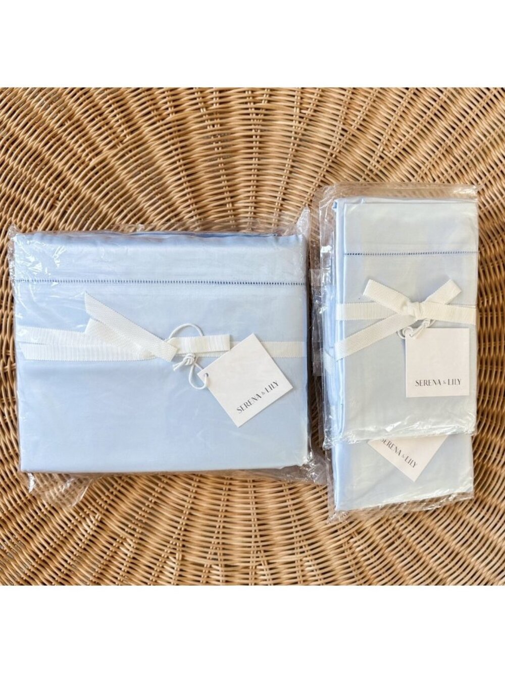 NEW Serena & Lily Sutton 610 TC Sateen Duvet Cover (F/Q) & 2 Std. Shams-Blue